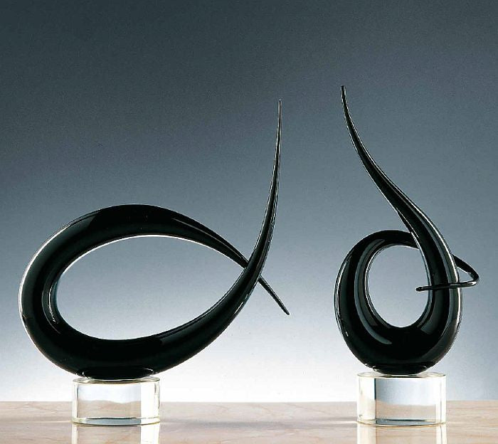 Elegant Black Murano Glass Curl Sculptures