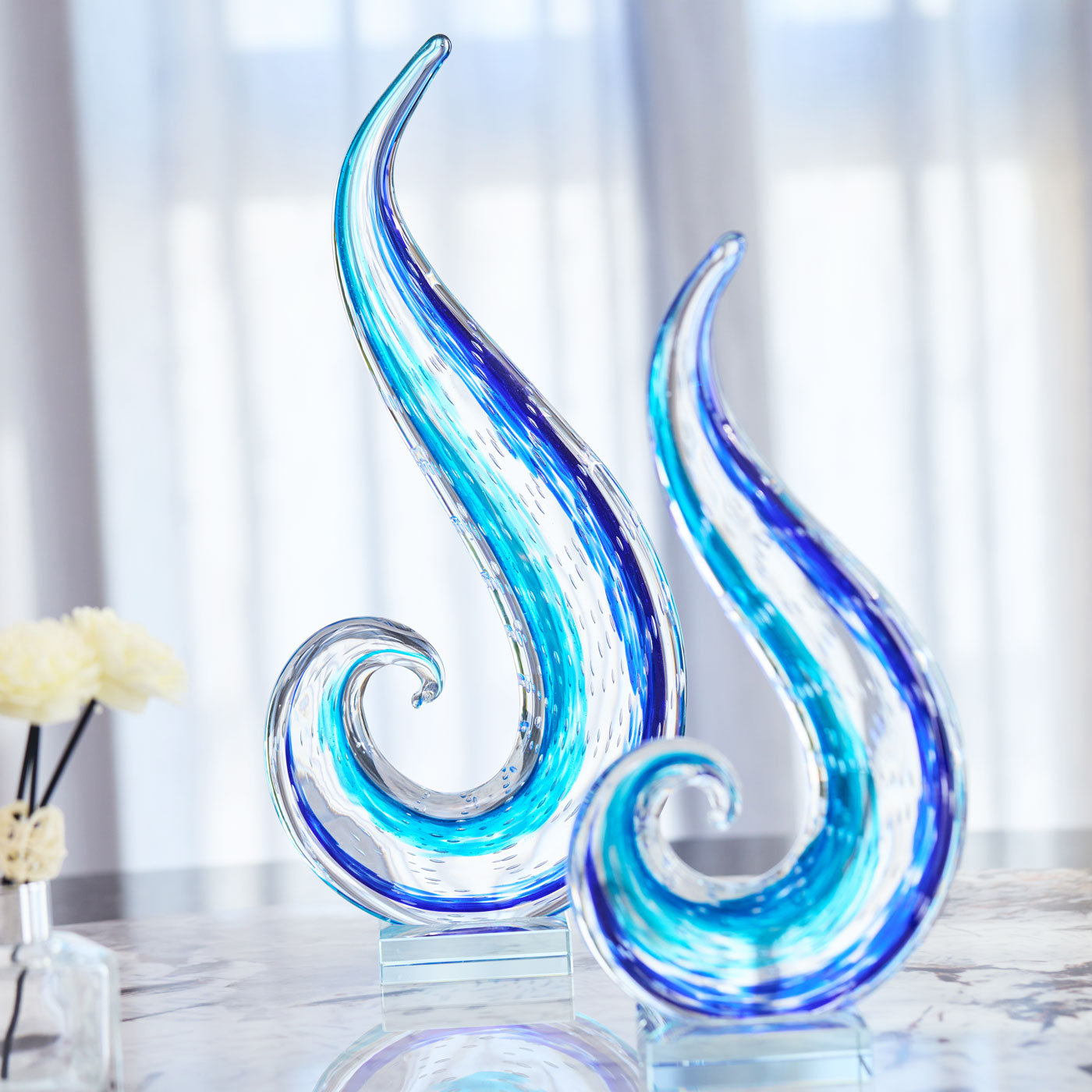 Blue Ocean Wave Glass Sculpture