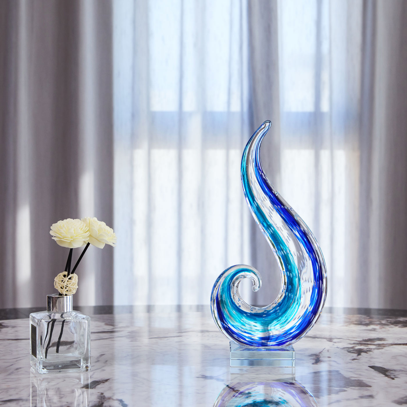 Blue Ocean Wave Glass Sculpture