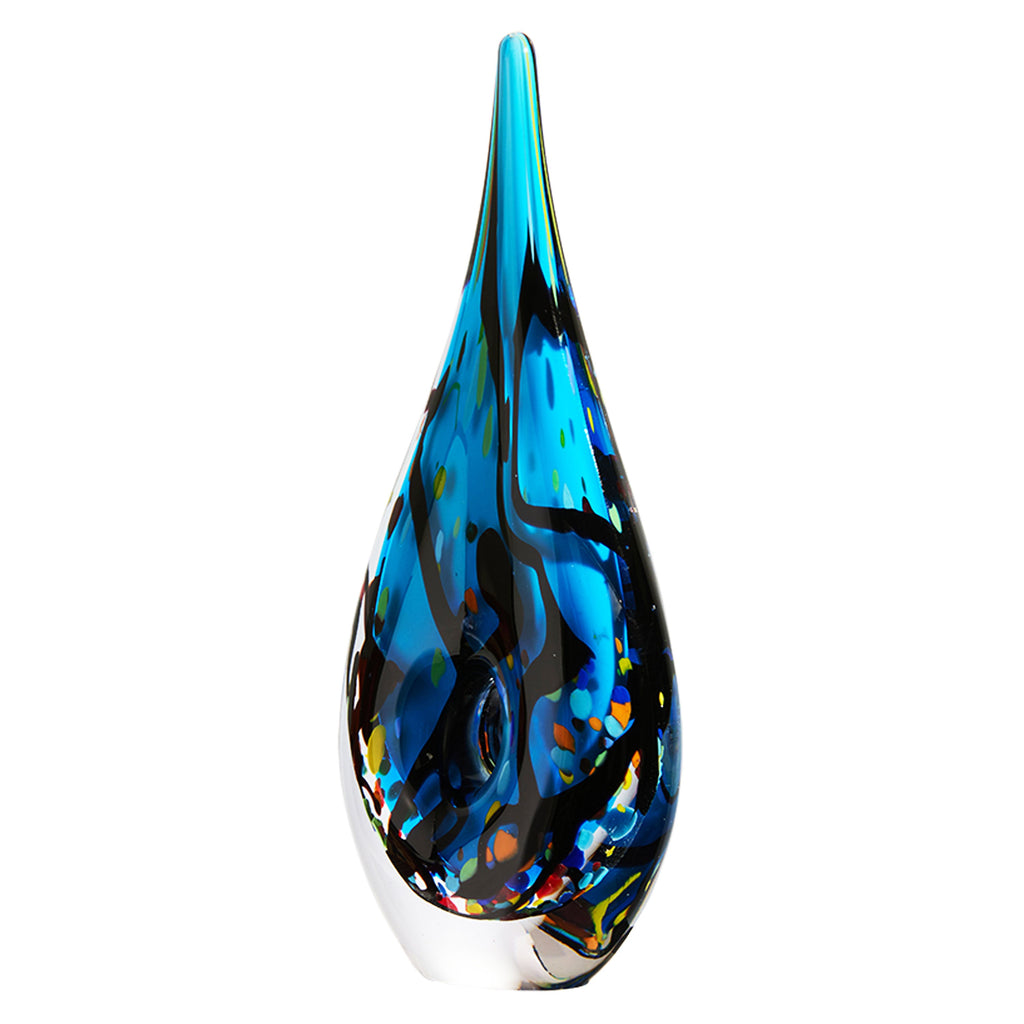 Abstract Blue Teardrop Glass Sculpture