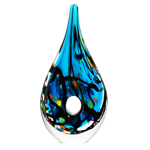 Abstract Blue Teardrop Glass Sculpture