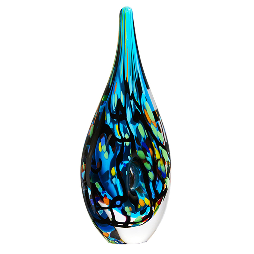 Abstract Blue Teardrop Glass Sculpture