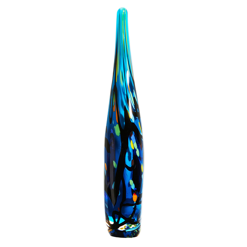 Abstract Blue Teardrop Glass Sculpture