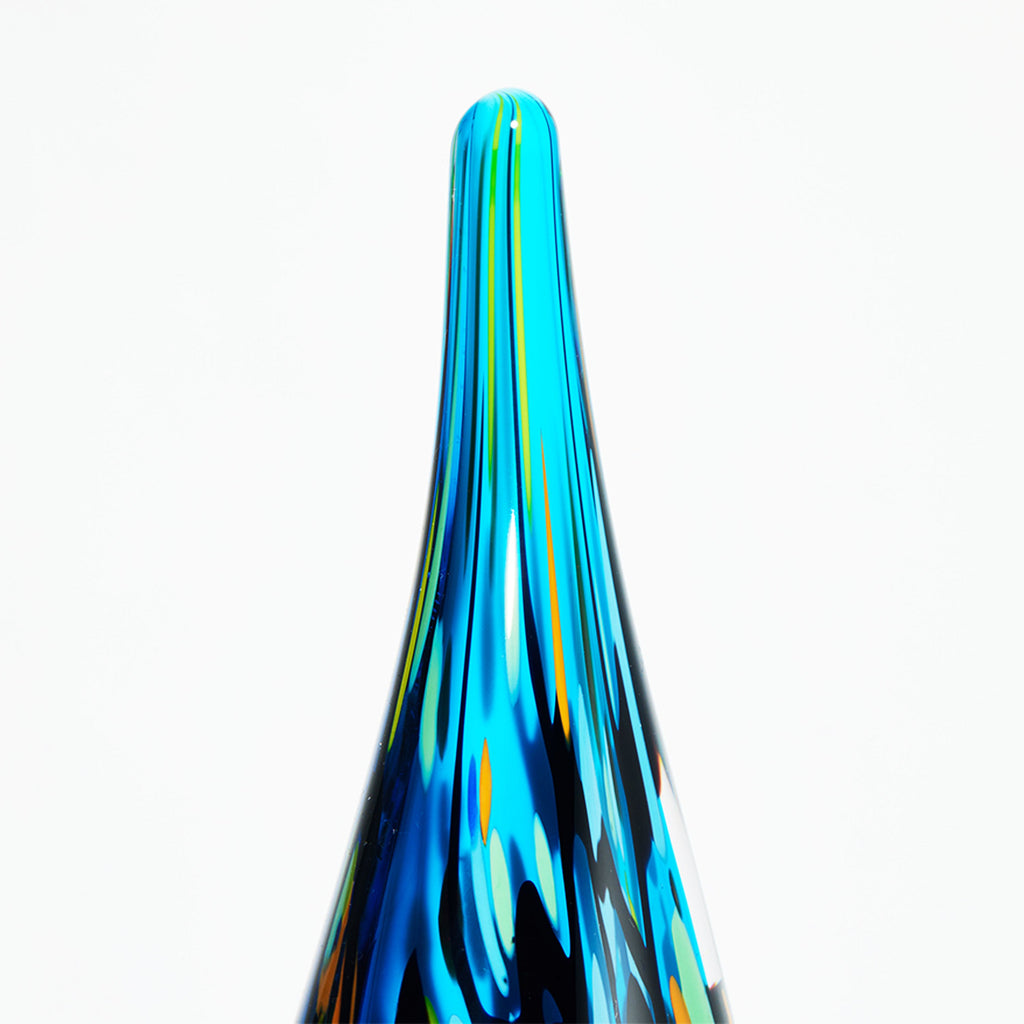 Abstract Blue Teardrop Glass Sculpture