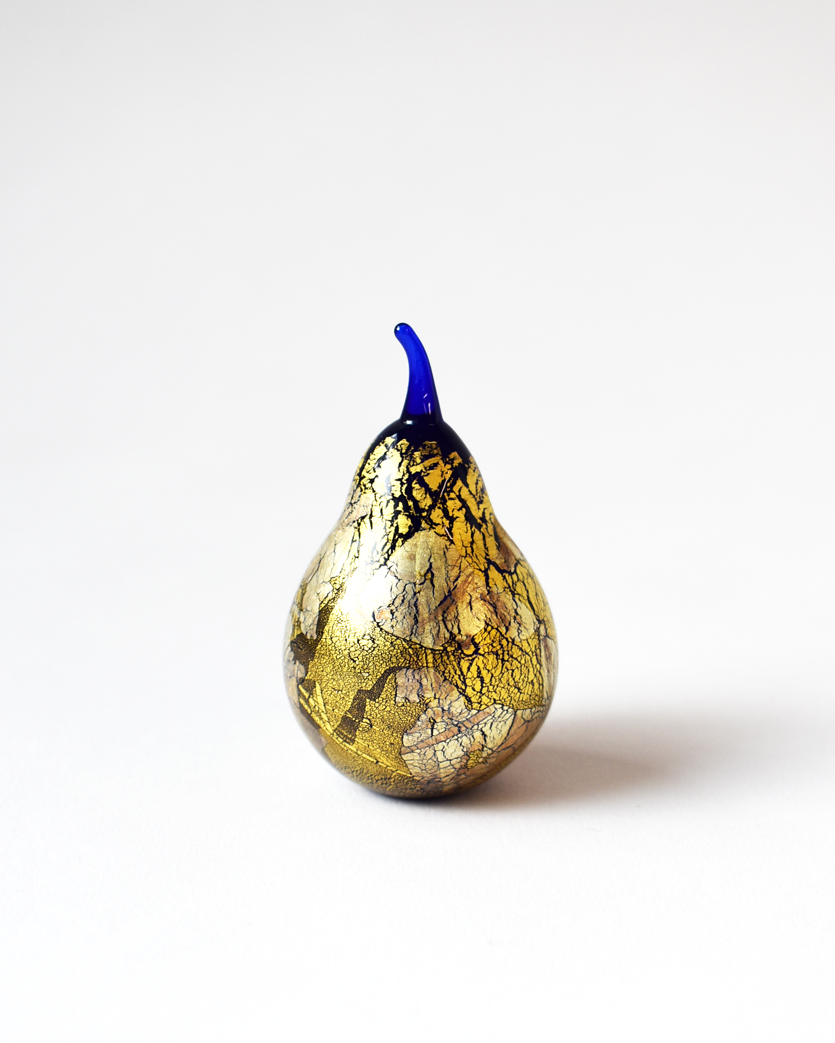 Gold & Silver Leaf Blue Glass Pear