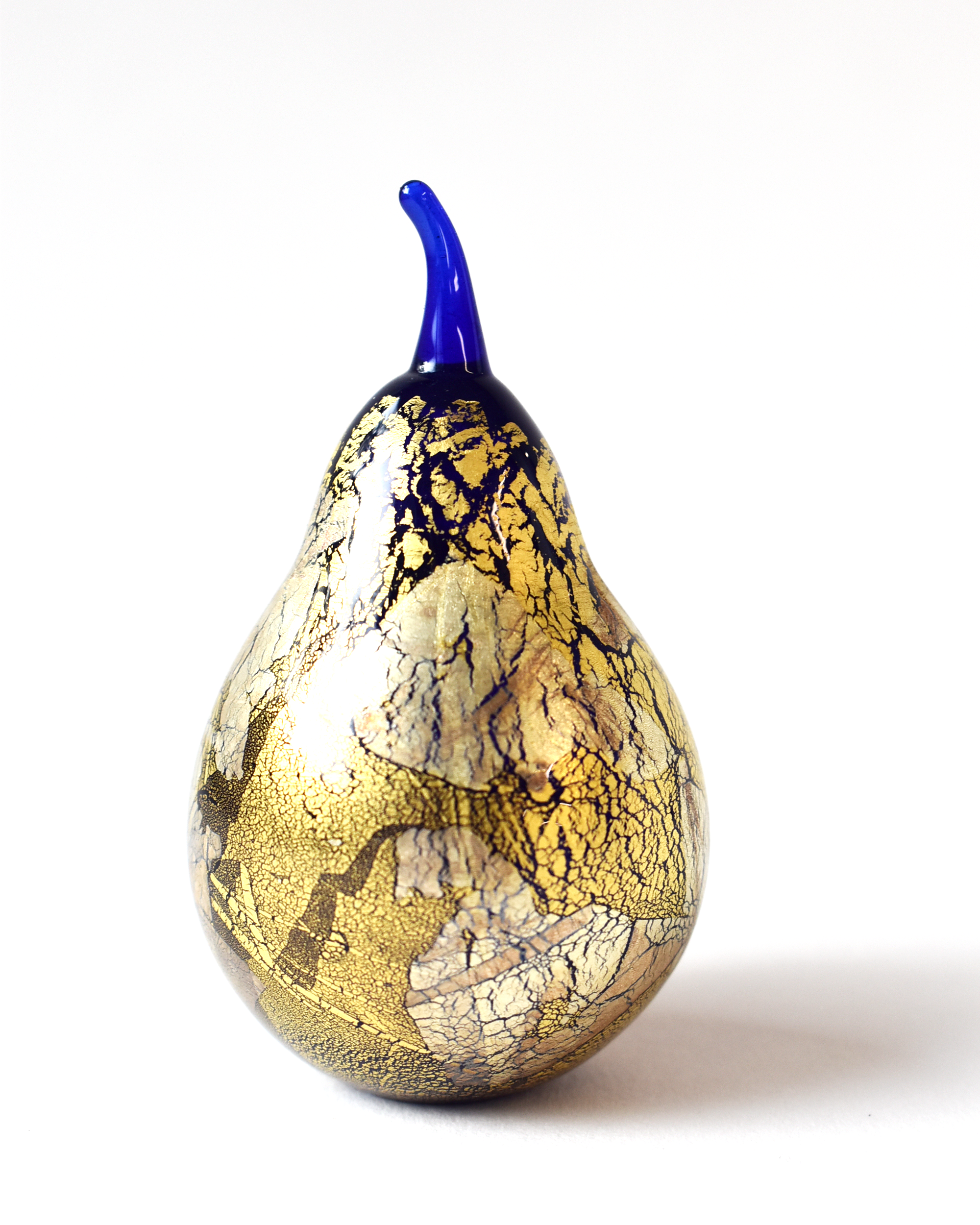 Gold & Silver Leaf Blue Glass Pear