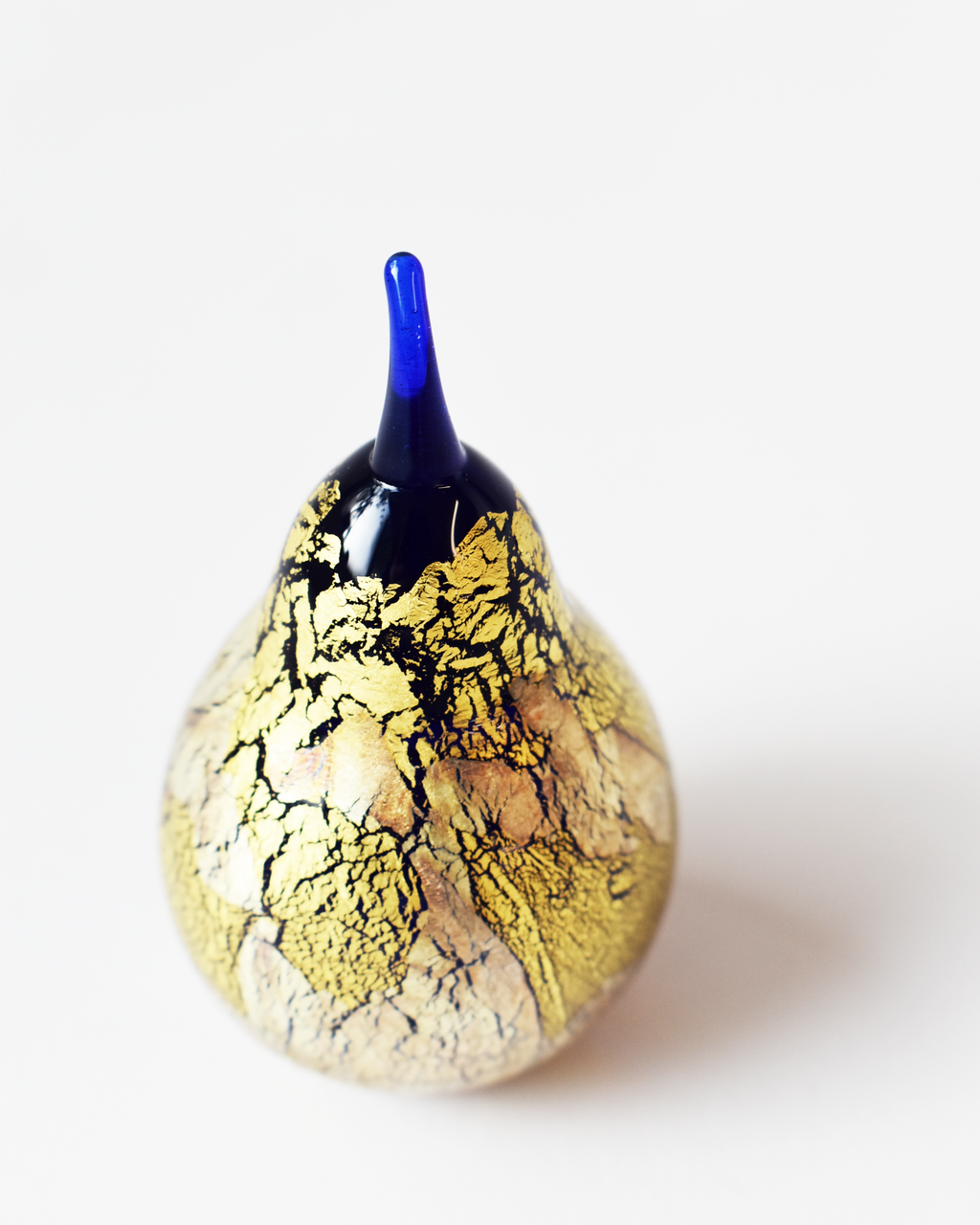 Gold & Silver Leaf Blue Glass Pear