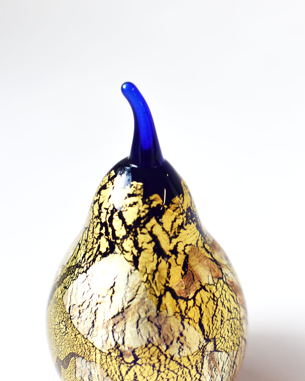 Gold & Silver Leaf Blue Glass Pear