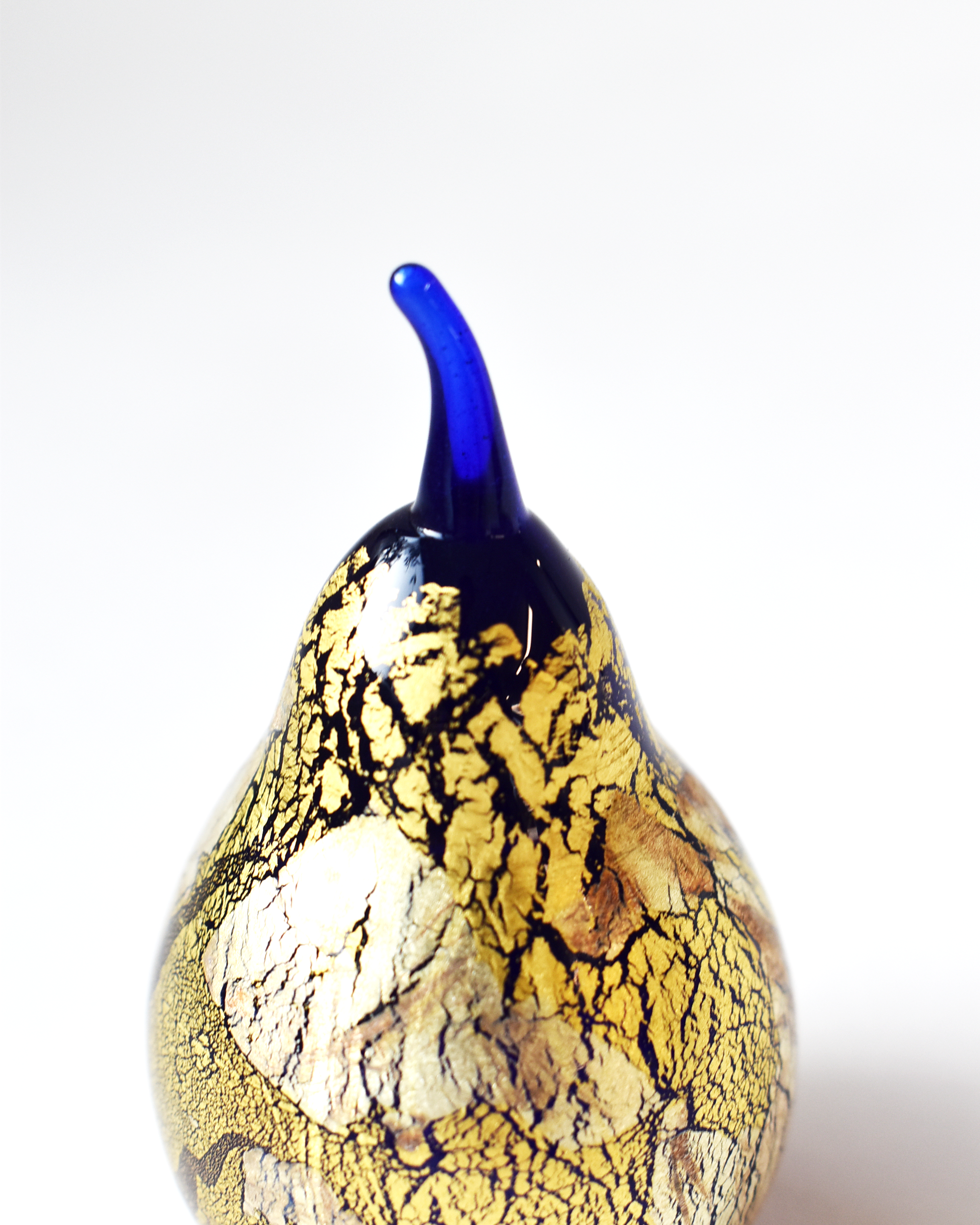 Gold & Silver Leaf Blue Glass Pear