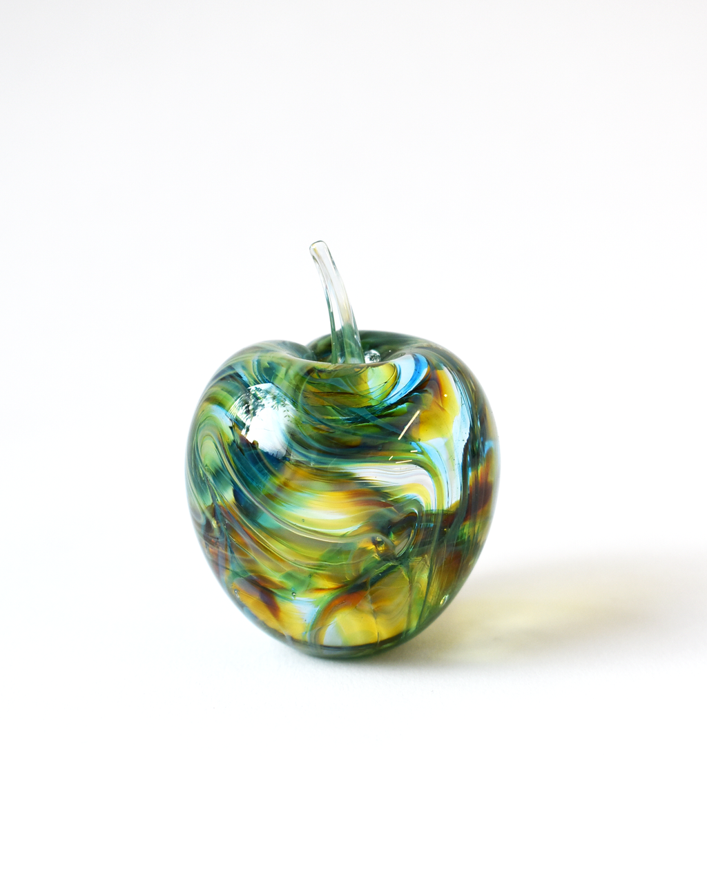 Blue & Green Swirl Glass Apple