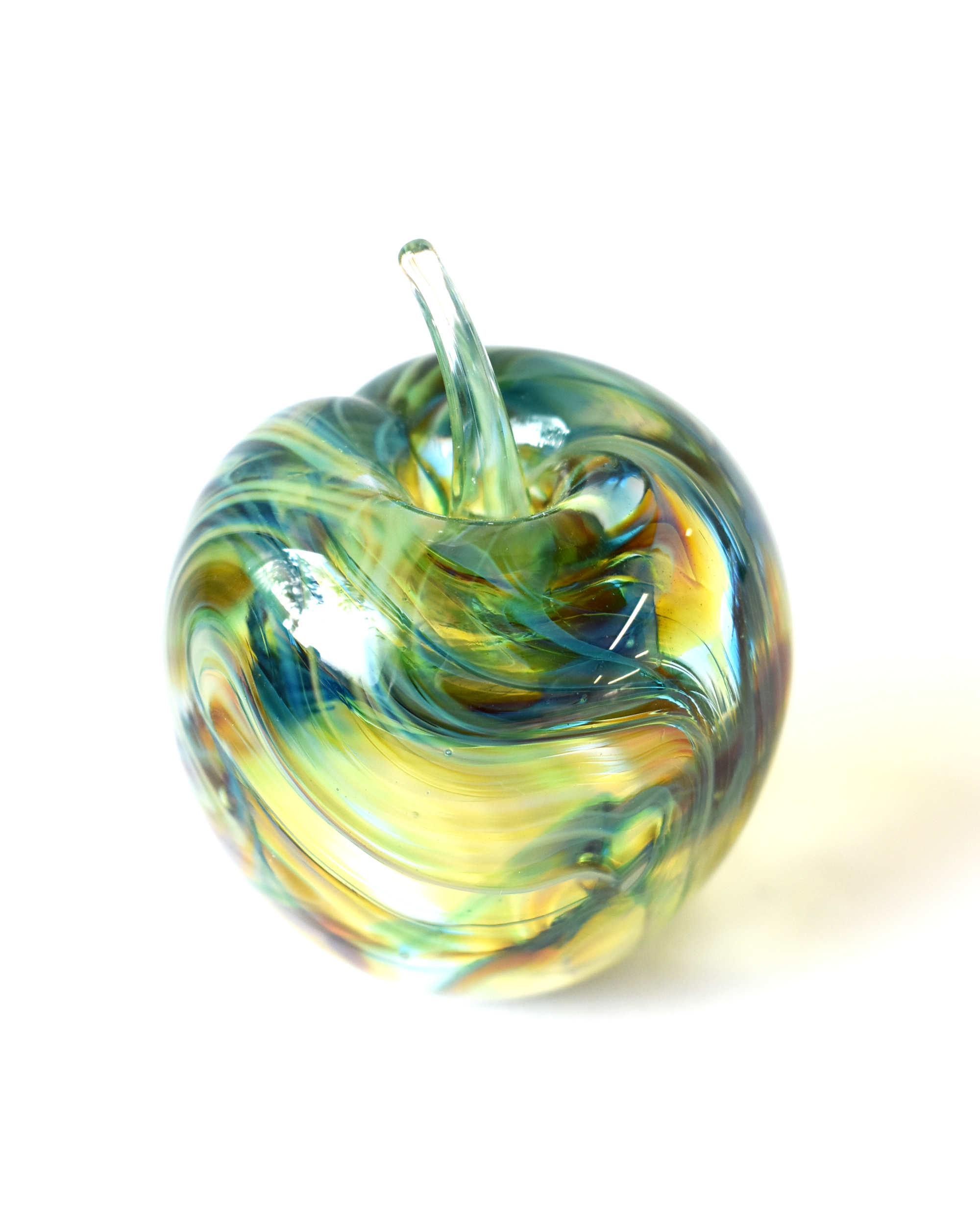 Blue & Green Swirl Glass Apple