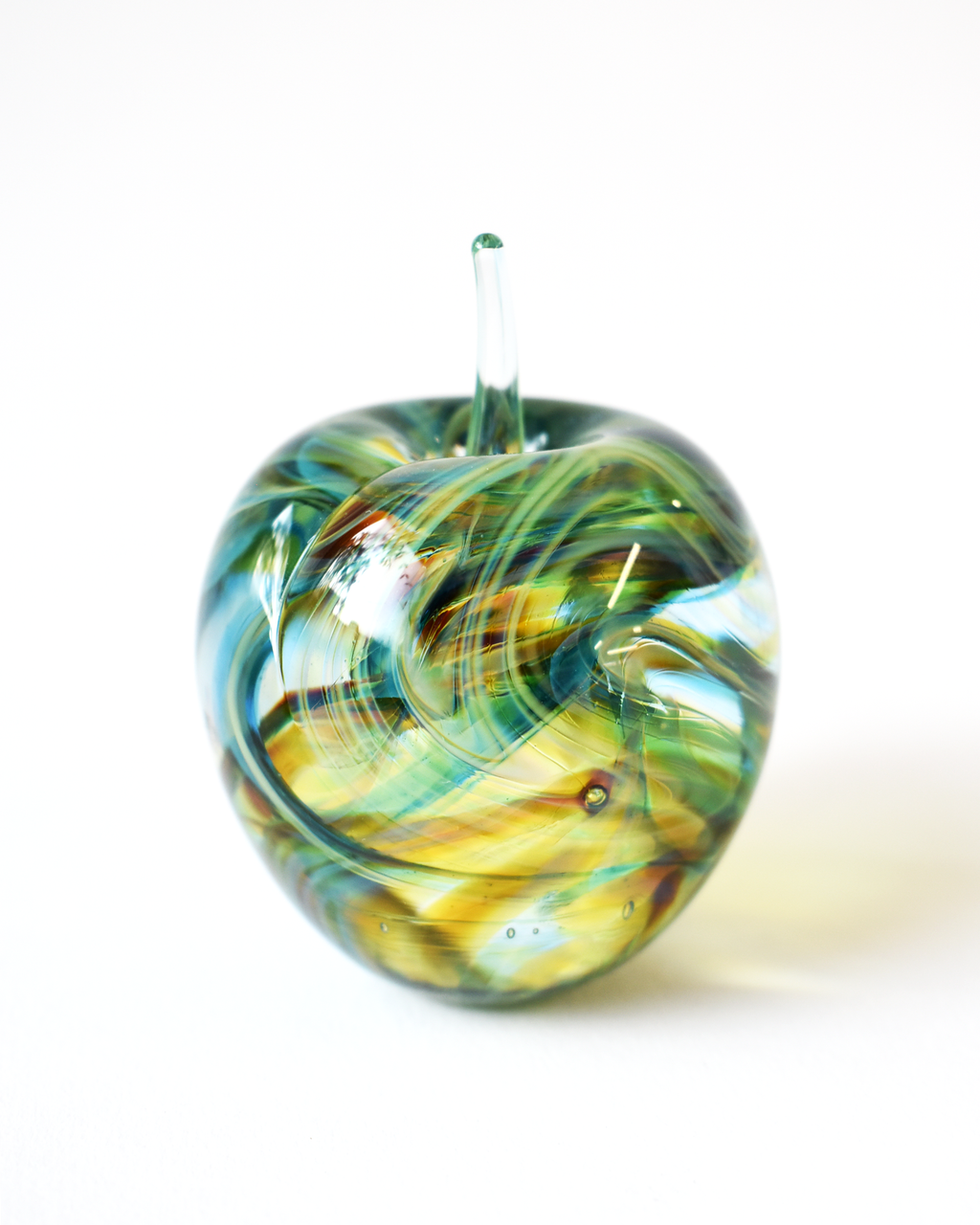 Blue & Green Swirl Glass Apple