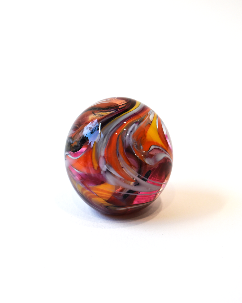 Pink & Amber Swirl Glass Paperweight