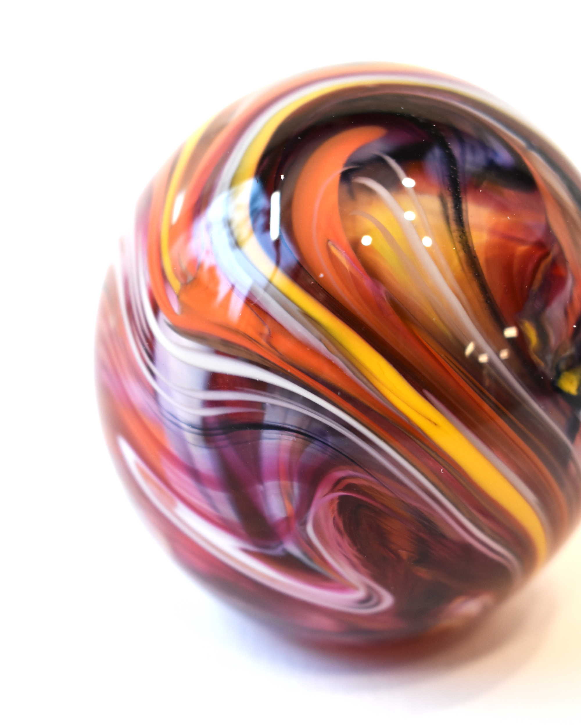 Pink & Amber Swirl Glass Paperweight