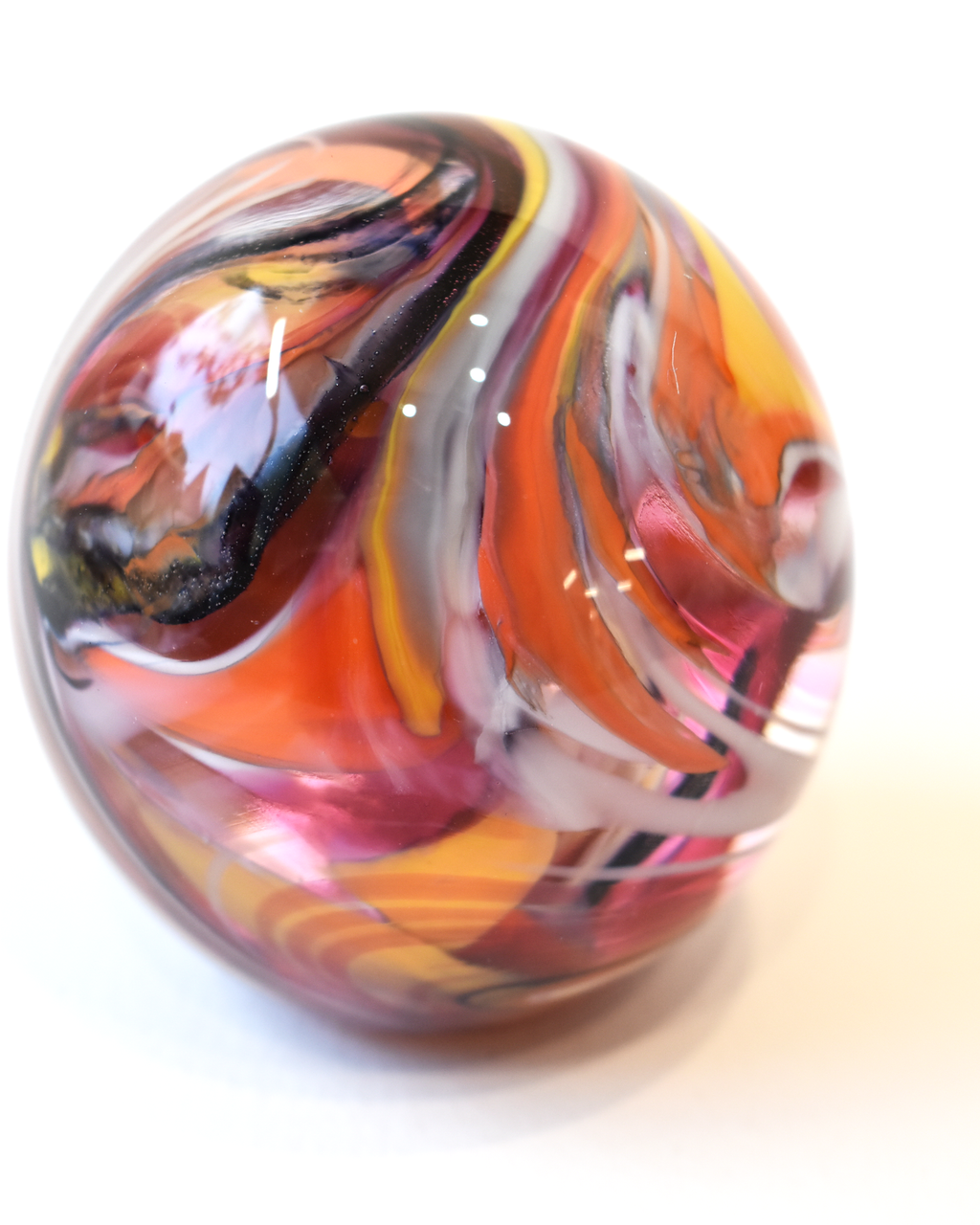 Pink & Amber Swirl Glass Paperweight