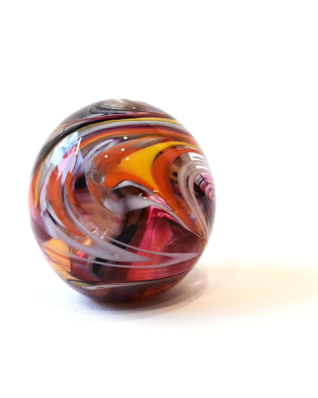 Pink & Amber Swirl Glass Paperweight
