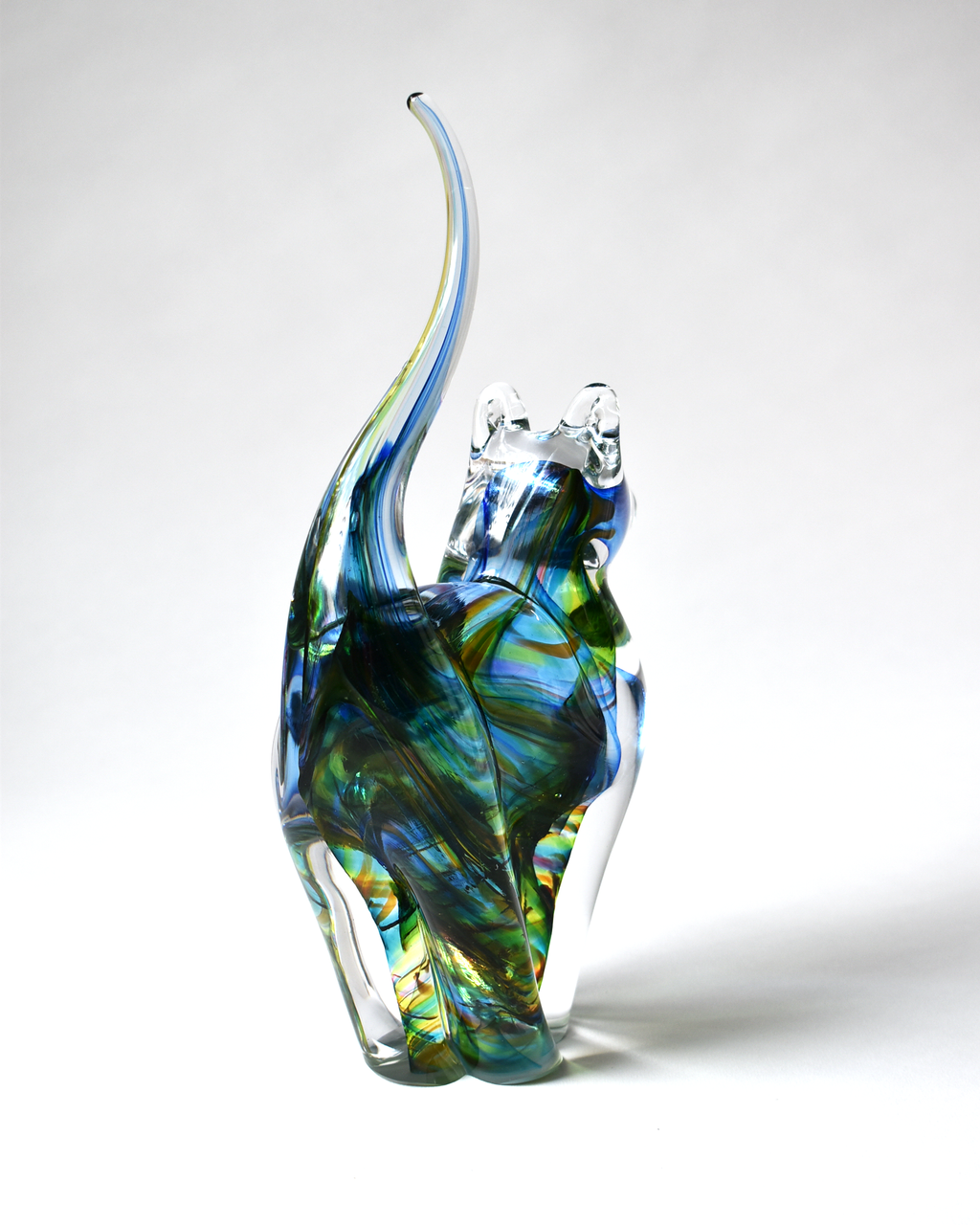 Rainbow Streak Blown Glass Cat