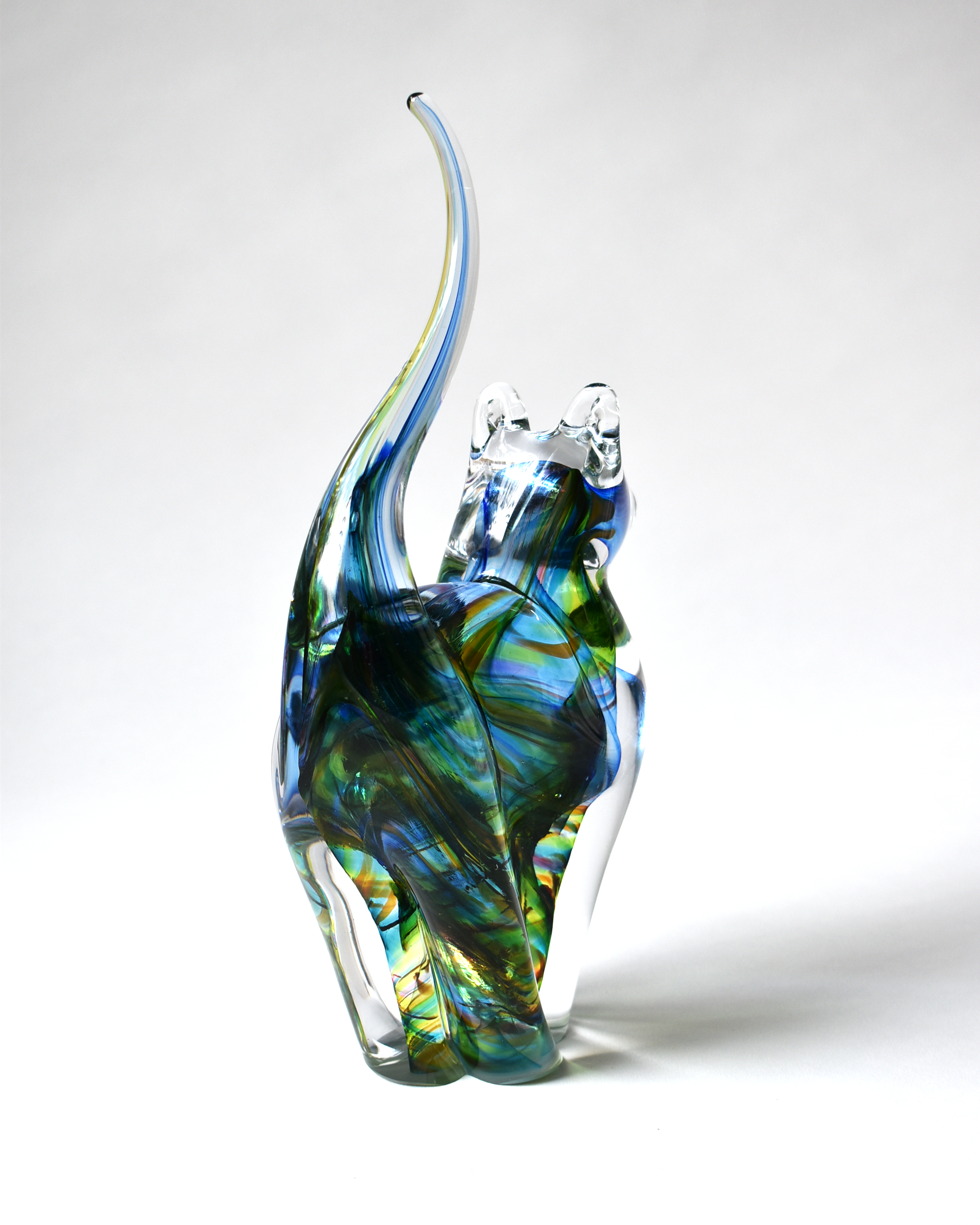 Rainbow Streak Blown Glass Cat