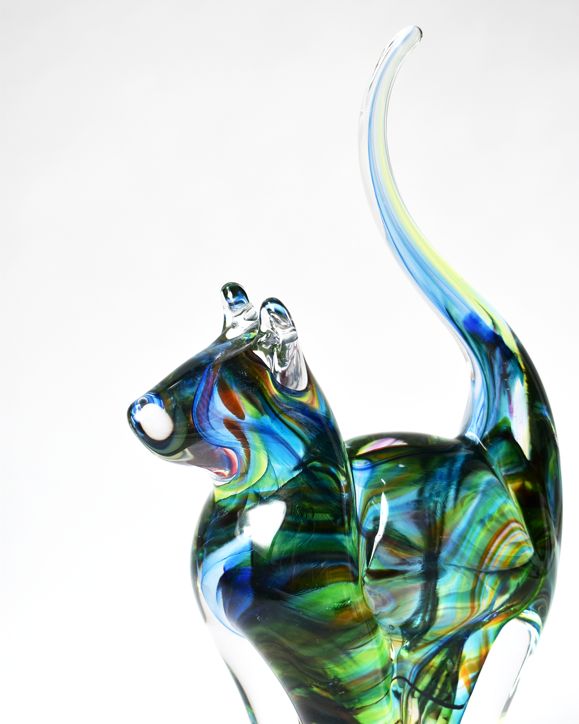 Rainbow Streak Blown Glass Cat