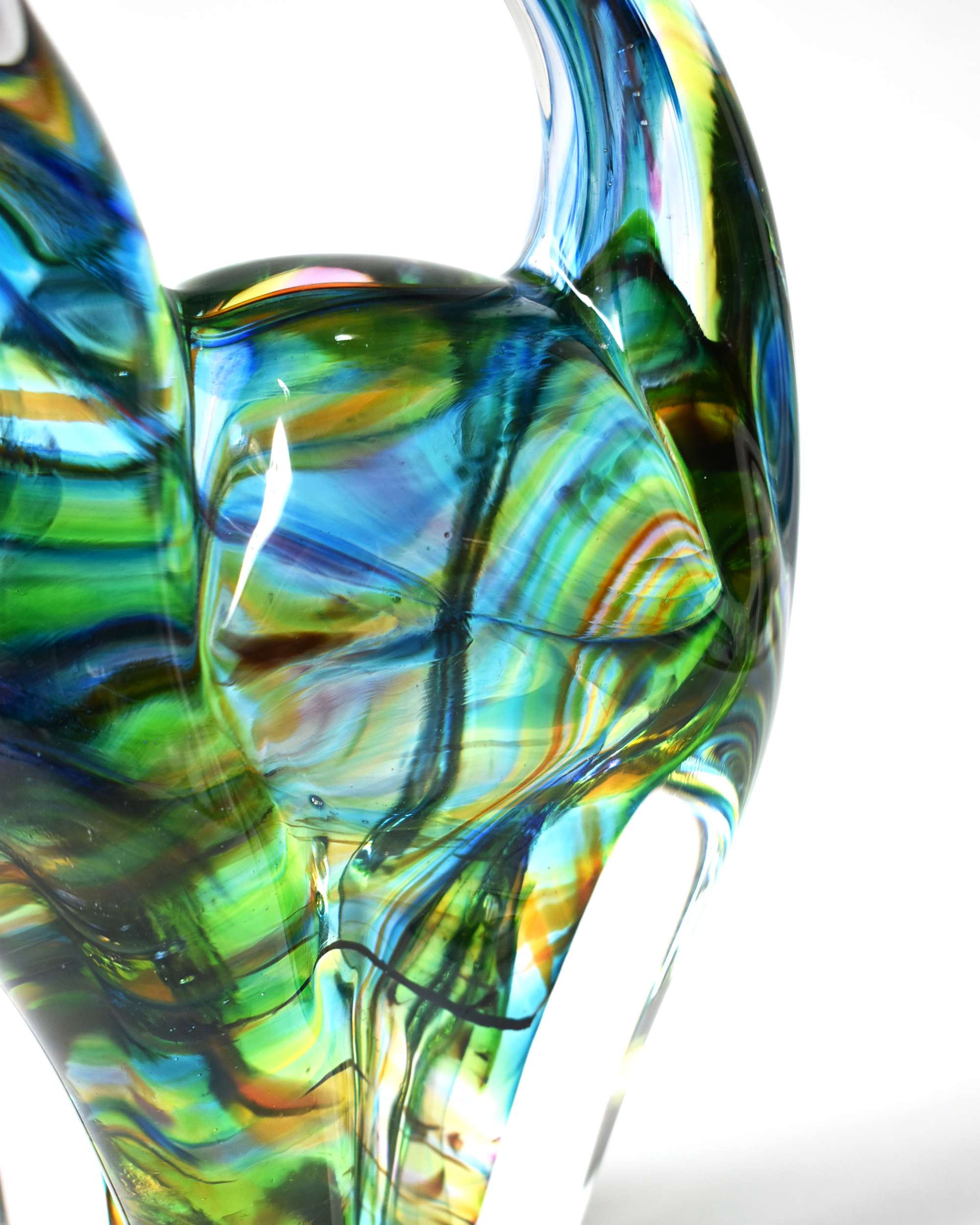 Rainbow Streak Blown Glass Cat