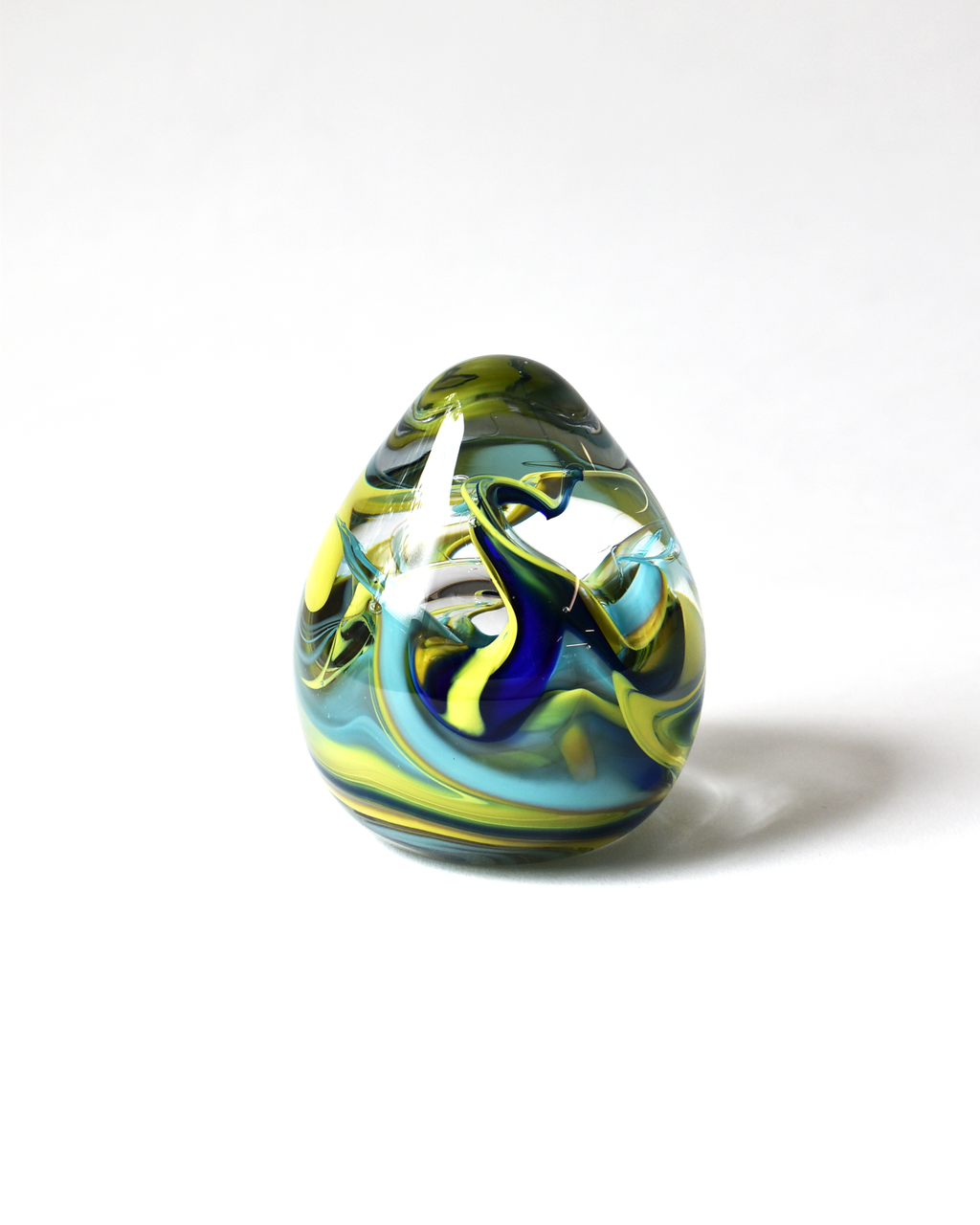 Aqua & Green Swirl Glass Paperweight