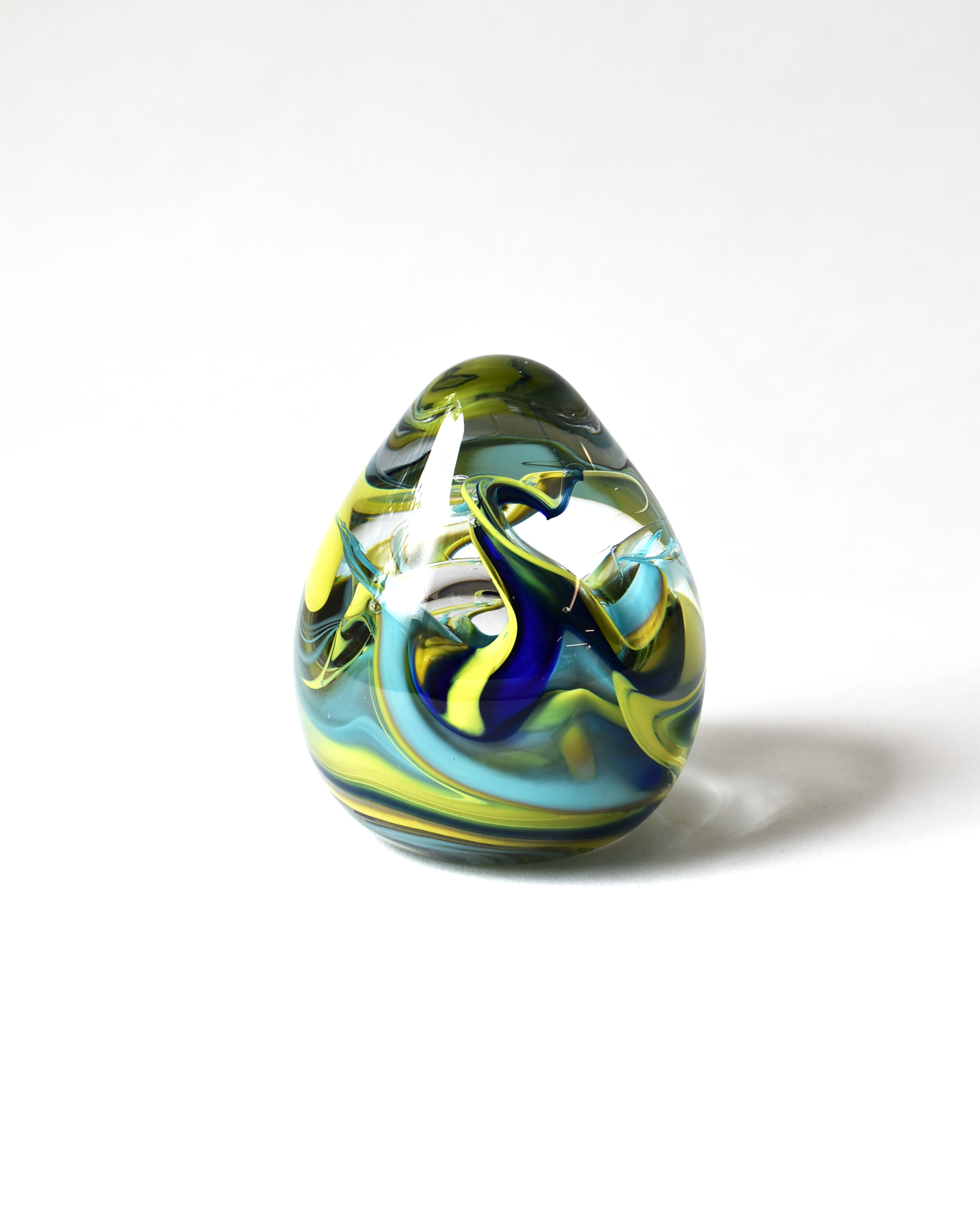 Aqua & Green Swirl Glass Paperweight