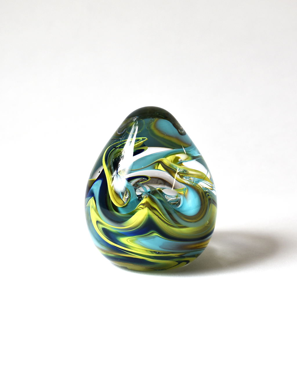 Aqua & Green Swirl Glass Paperweight