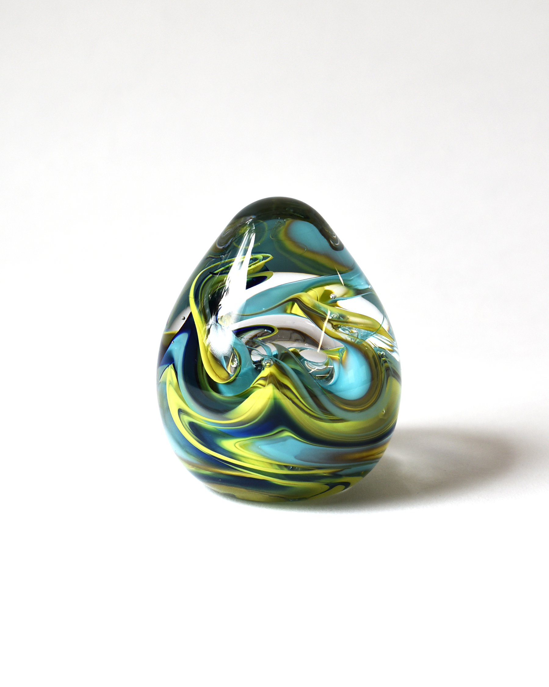 Aqua & Green Swirl Glass Paperweight