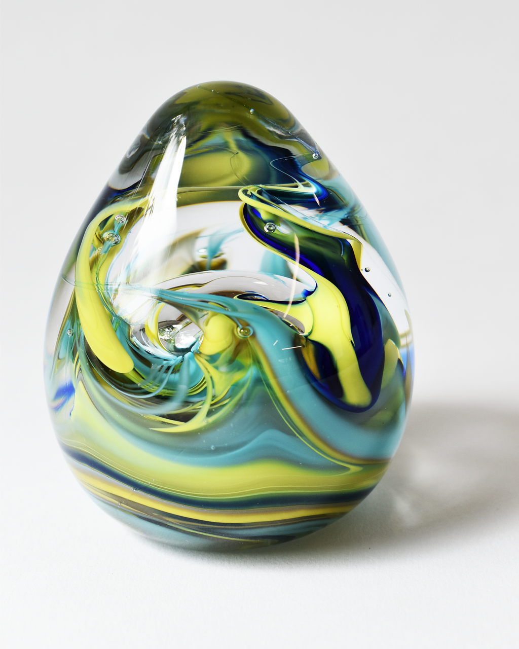 Aqua & Green Swirl Glass Paperweight