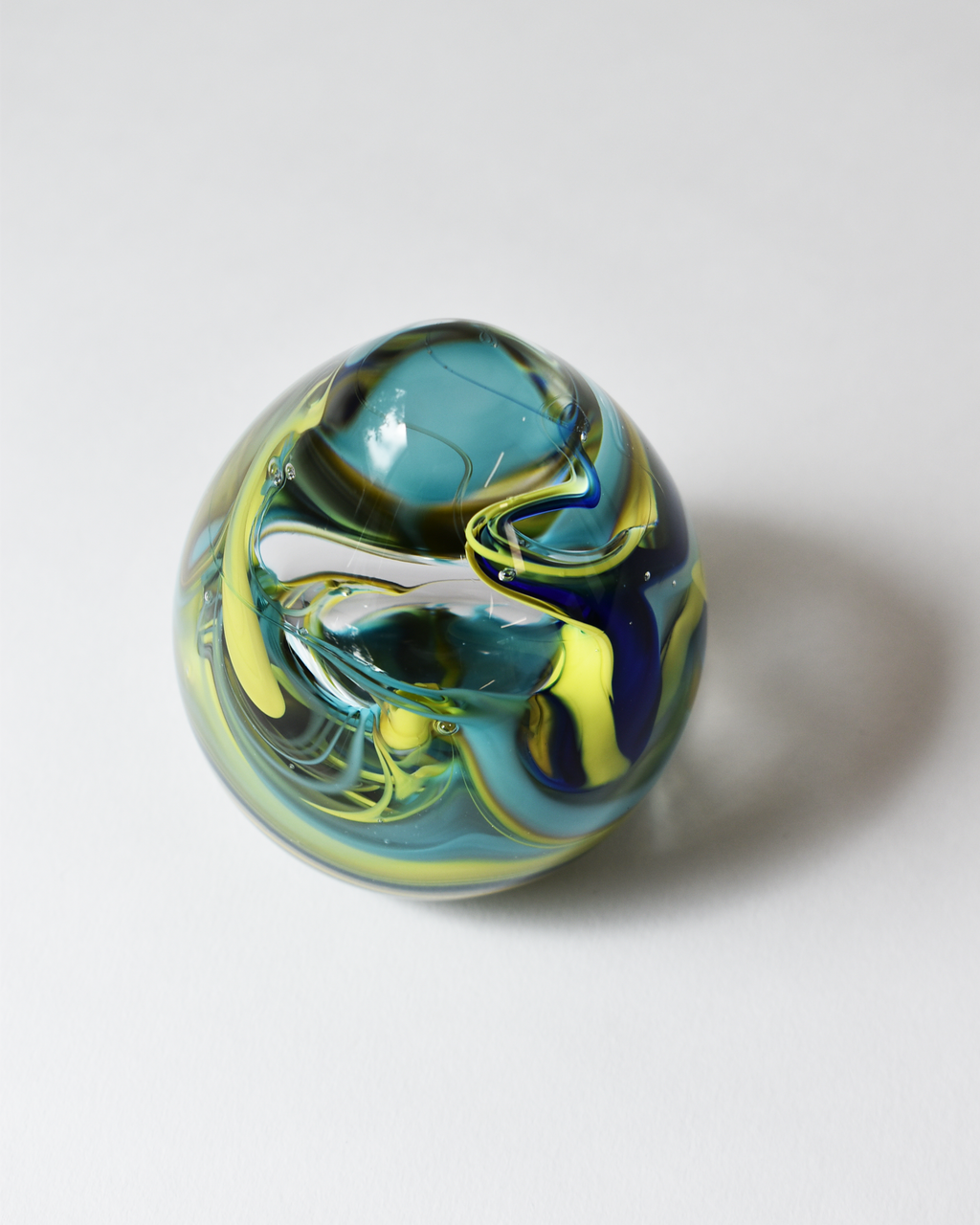 Aqua & Green Swirl Glass Paperweight