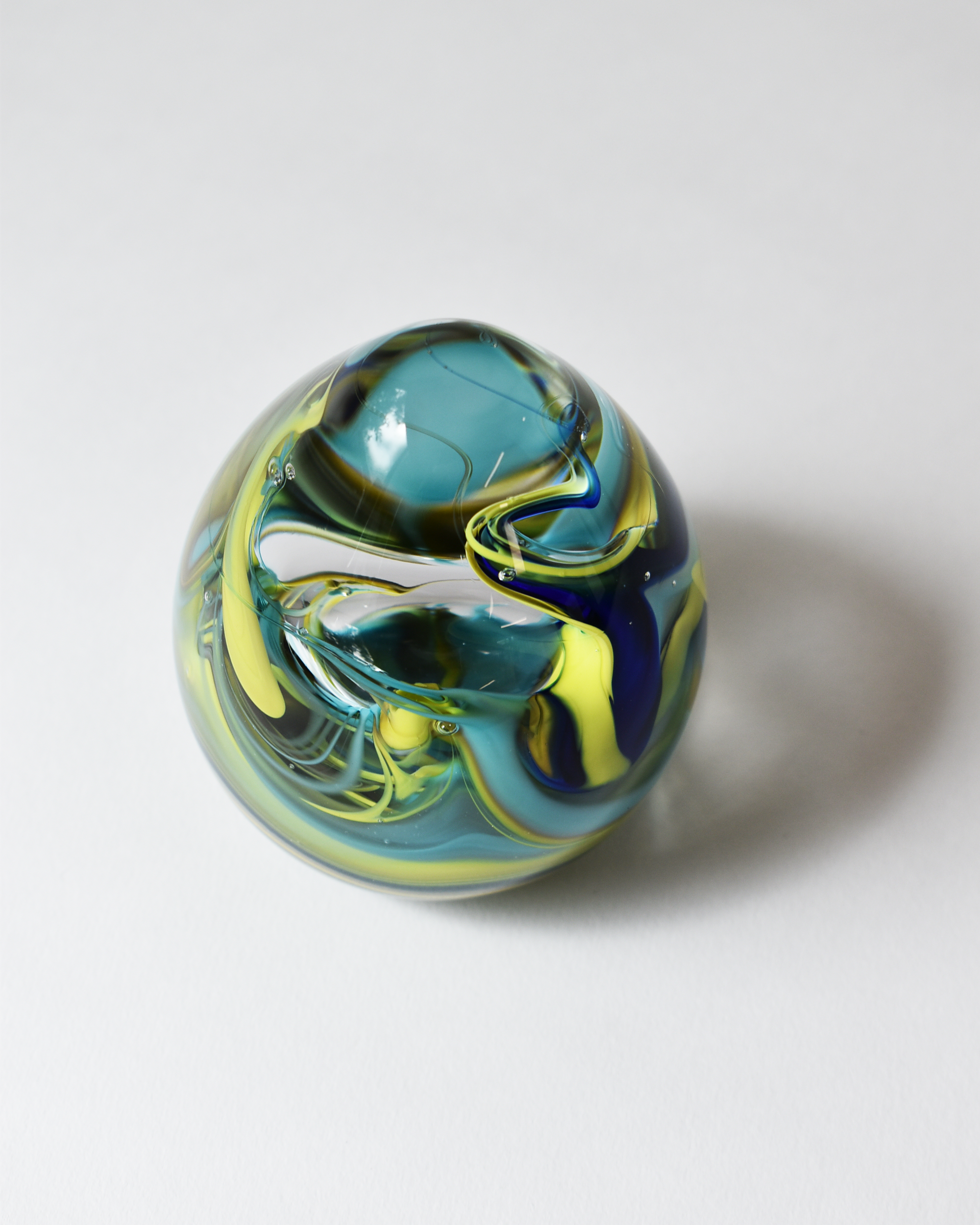 Aqua & Green Swirl Glass Paperweight