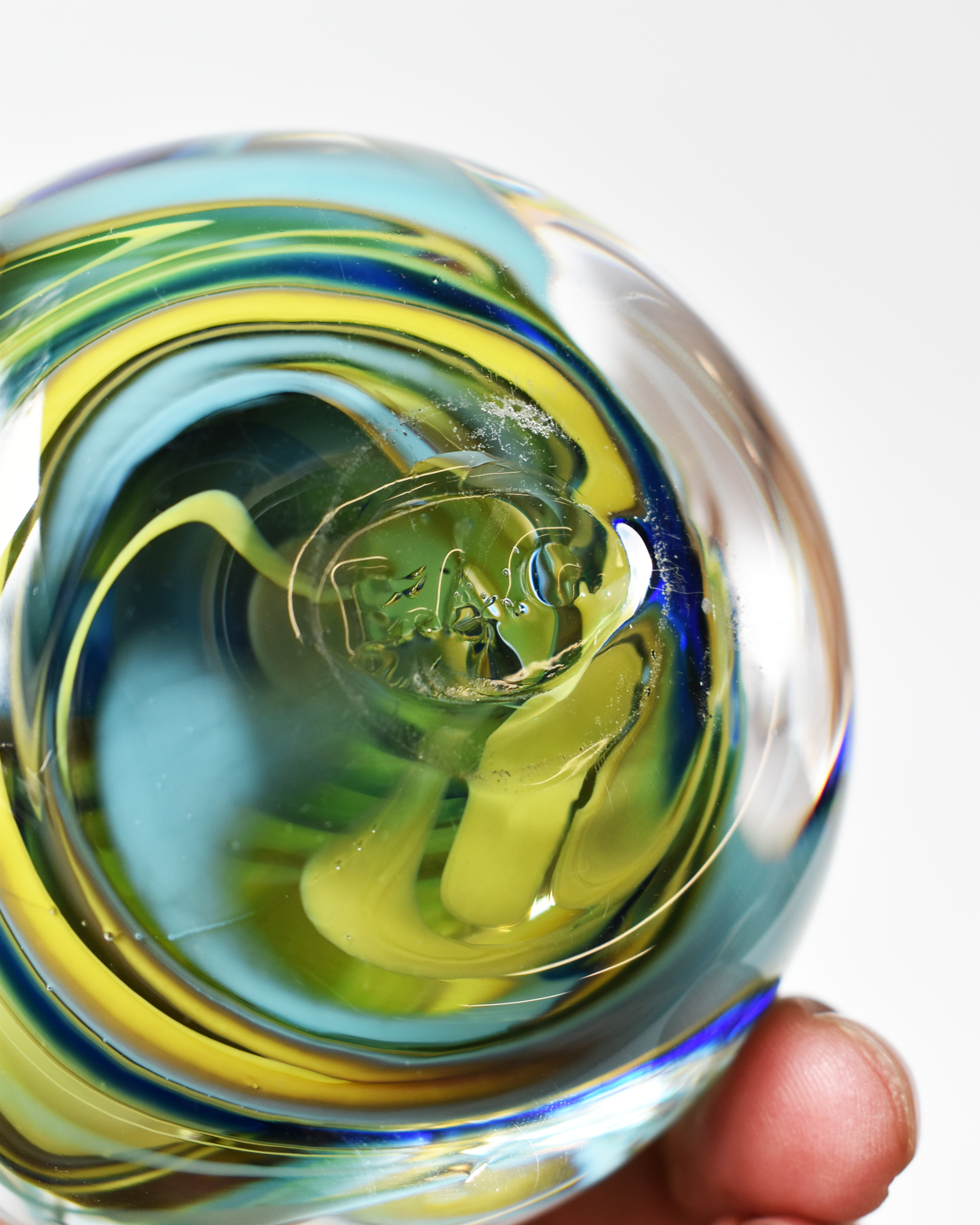 Aqua & Green Swirl Glass Paperweight