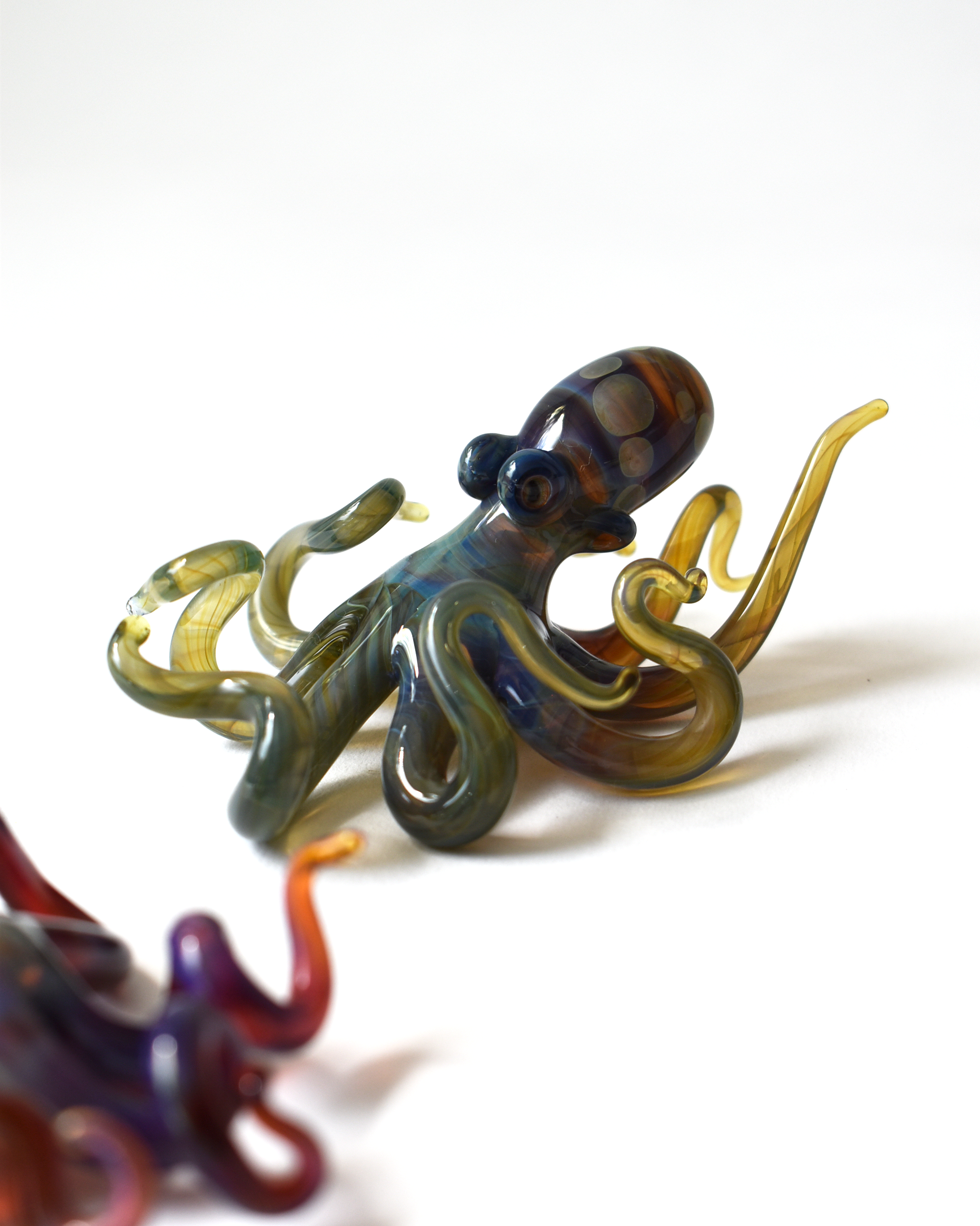 Curious Green Octopus Glass Sculpture