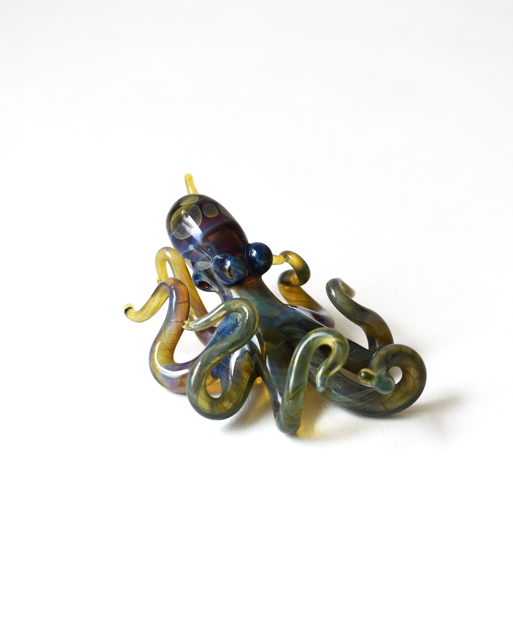 Curious Green Octopus Glass Sculpture