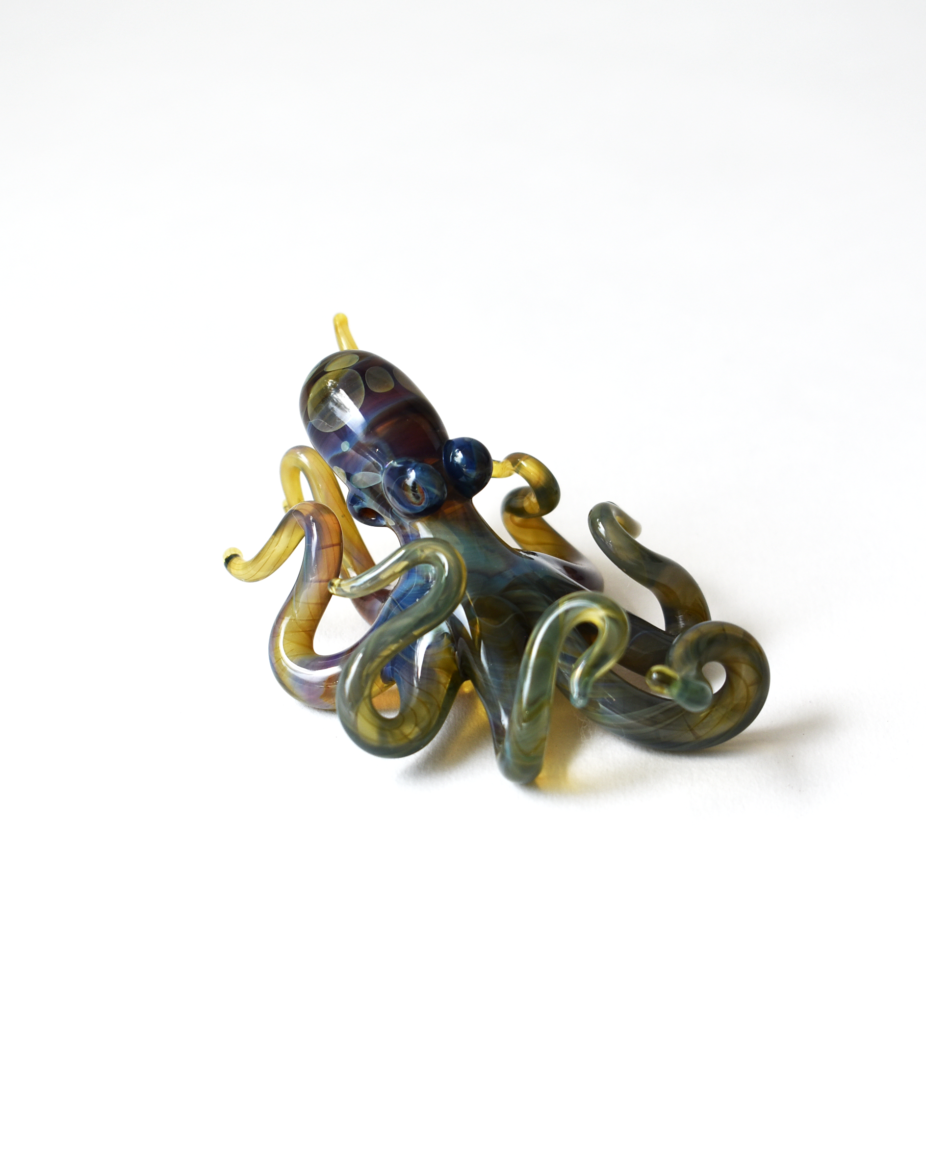 Curious Green Octopus Glass Sculpture