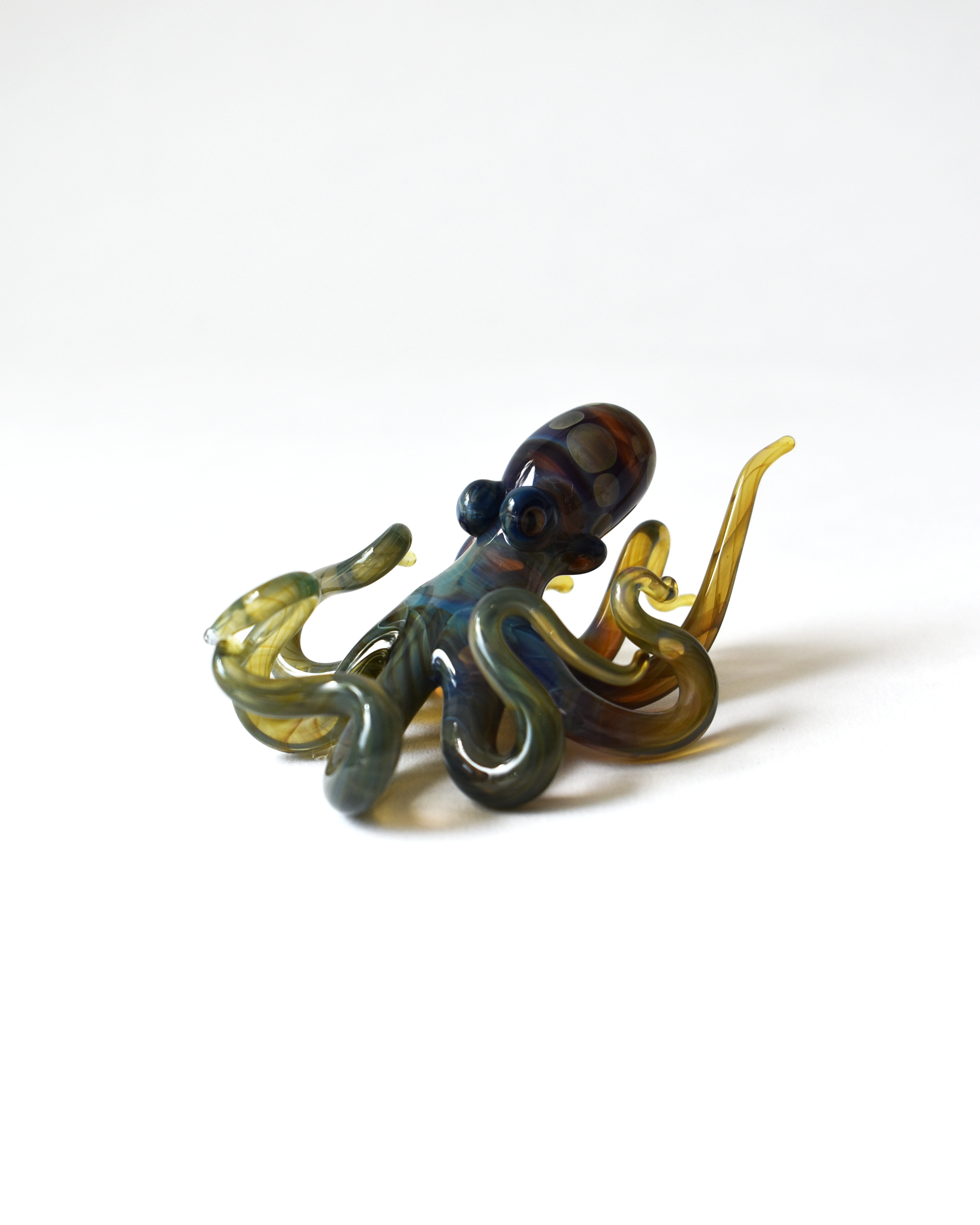 Curious Green Octopus Glass Sculpture
