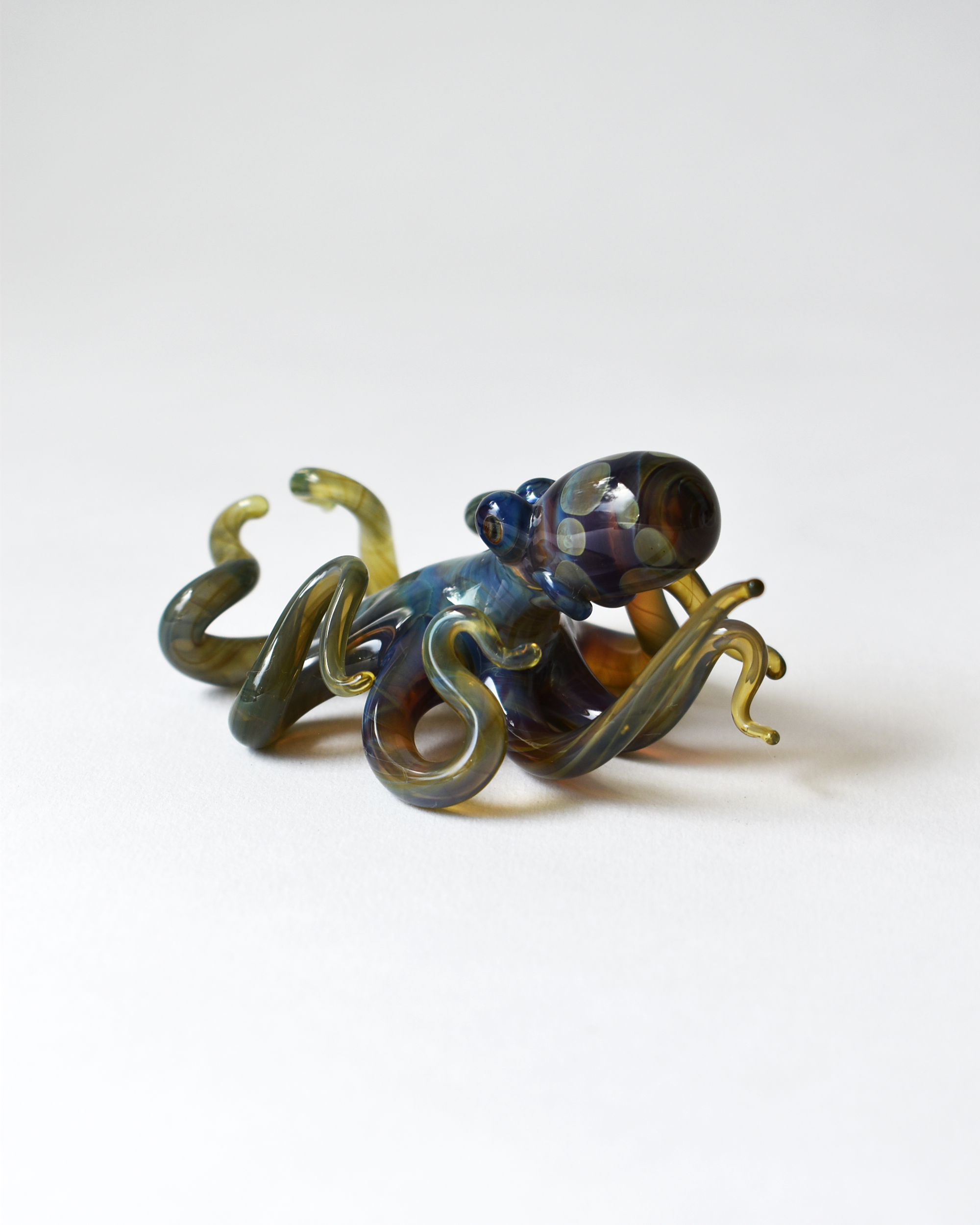 Curious Green Octopus Glass Sculpture